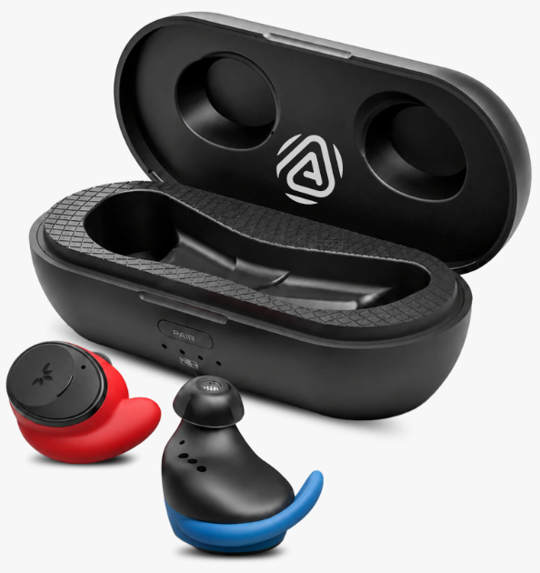 FitLock Aura earbuds and charging case